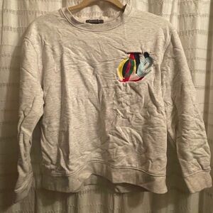 French Connection Light Gray Crewneck Sweater with Multicolor Logo